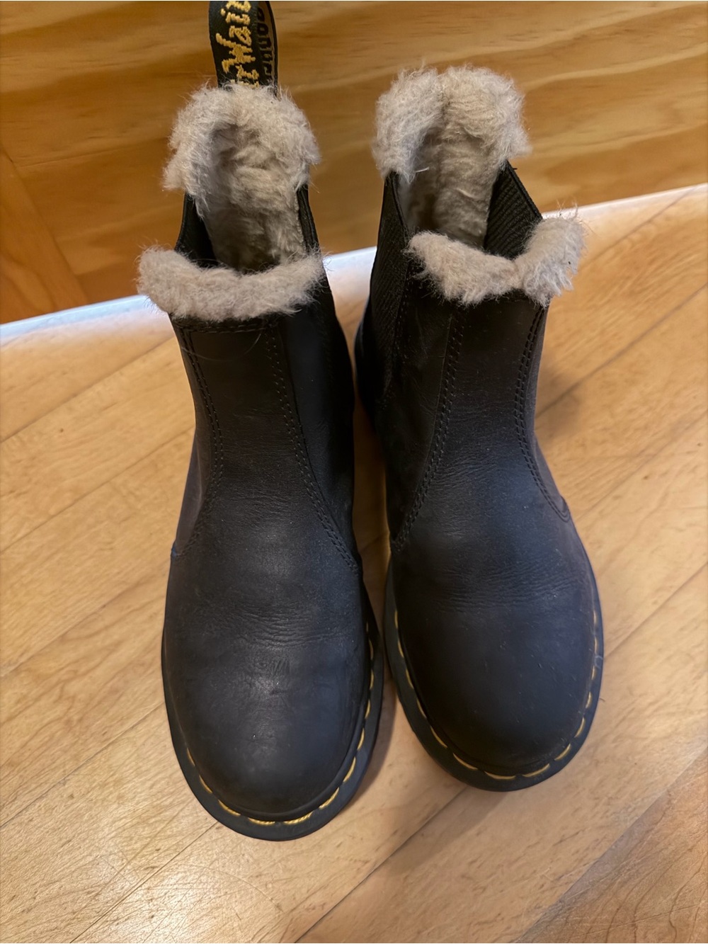 Dr. Martens Black Leather Fur-Trim Chelsea Boots